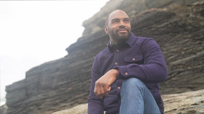 Isobaa | Mens Merino Blend Mountain Shirt (Navy) | Conquer trails, peaks, and urban adventures with this high-performance Merino blend overshirt. | align: 80% 55% | Model: Michael