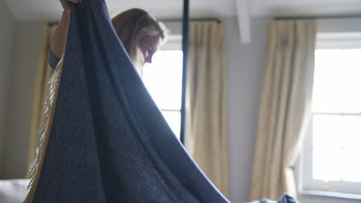 Isobaa | Merino Herringbone Throw (Navy/Mustard Stripe) | Wrap yourself in pure comfort with Isobaa's super-soft Merino throw. | align: 35% 50%
