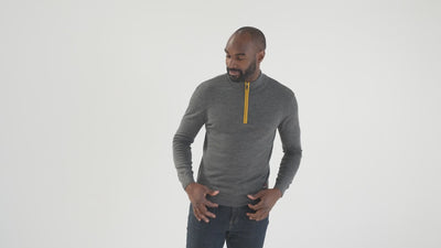 Mens Zip Neck Sweater (Smoke/Mustard) | Model: Michael