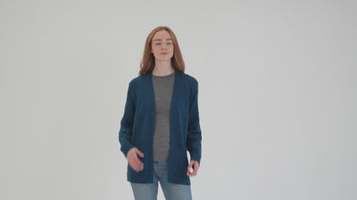 Womens Merino Open Cardigan (Petrol) | align: 40% 50% | Model: Sophie