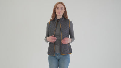 Womens Merino Wool Insulated Gilet (Smoke/Mustard) | Model: Sophie