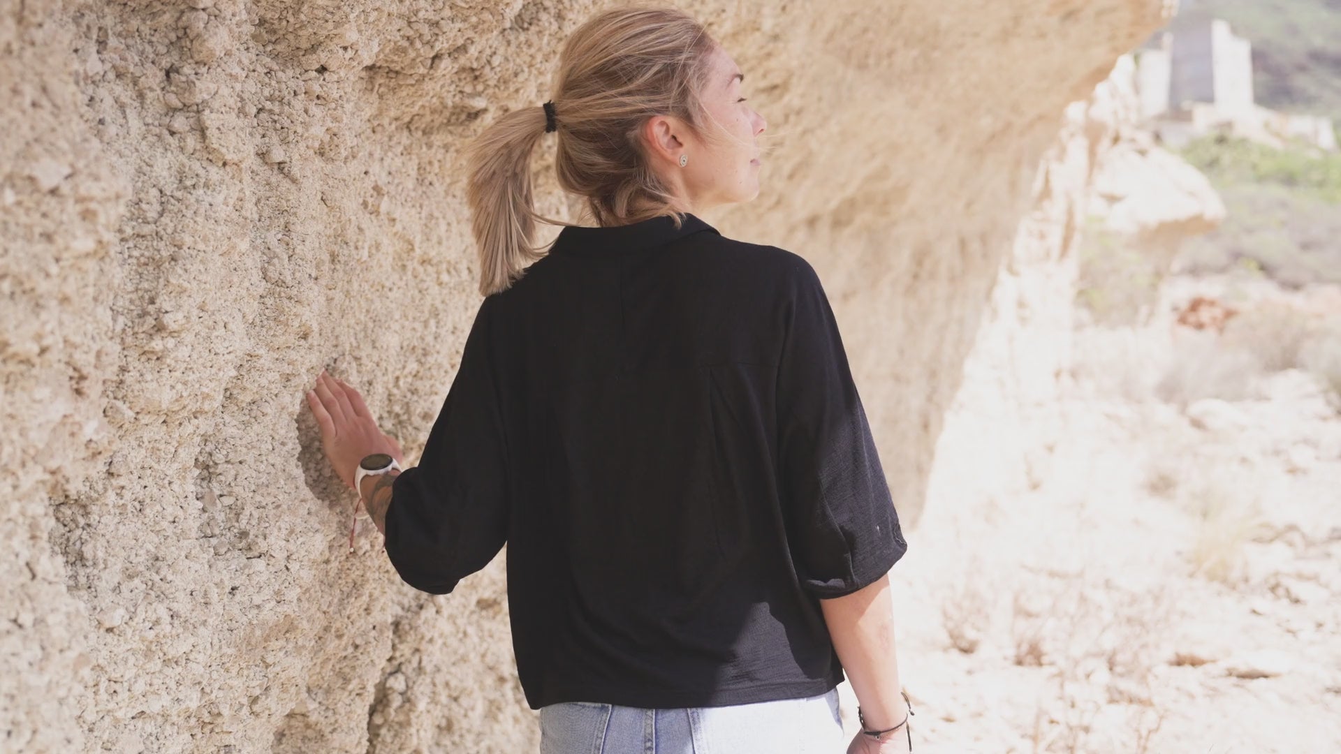 Womens 120 Ultrafine Cropped Blouse (Black) | align: 45% 30% | Model: IsabelC