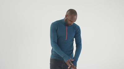 Mens Merino 320 Long Sleeve Half Zip (Petrol/Orange) | Model: Michael