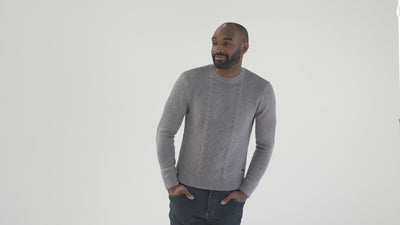 Mens Merino Cable Sweater (Charcoal) | Model: Michael