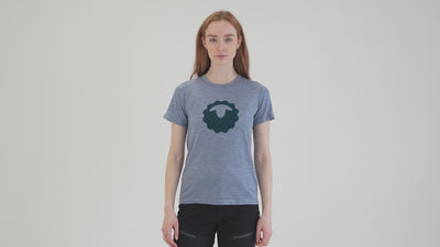 Womens Merino 150 Emblem Tee (Sky) | align: 45% 50% | Model: Sophie