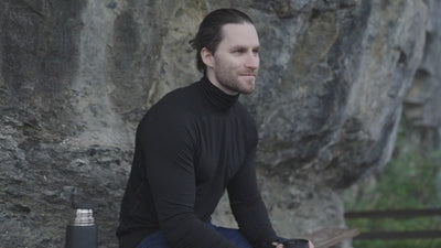 Isobaa | Mens 160 Merino Active Roll Neck (Black) | Embrace the chill in style with our Men's 160 Merino Active Roll Neck, crafted from 160g 18.5 micron superfine merino wool | align: 45% 55% | Model: Ed