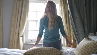 Isobaa | Womens Merino Blend 160 PJ Henley (Sage Melange) | Embrace effortless comfort with Isobaa's Merino blend Henley. | align: 55% 50% | Model: Amy