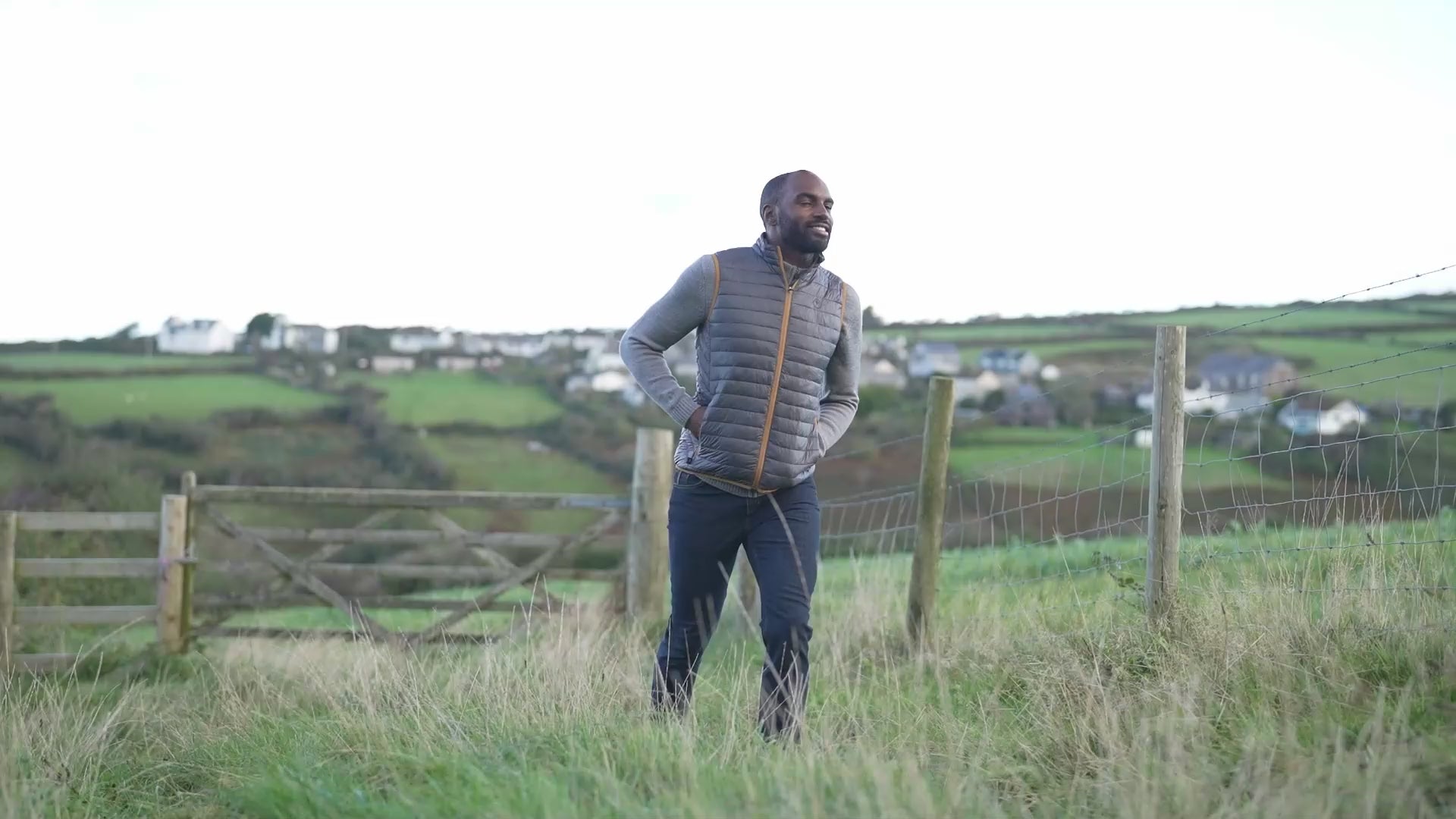 Isobaa | Mens Merino Wool Insulated Gilet (Smoke/Mustard) | Fight the chill with our innovative Merino gilet. | align: 45% 50% | Model: Michael
