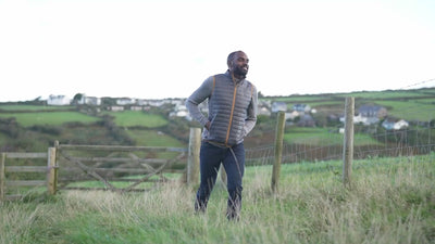Isobaa | Mens Merino Wool Insulated Gilet (Smoke/Mustard) | Fight the chill with our innovative Merino gilet. | align: 45% 50% | Model: Michael