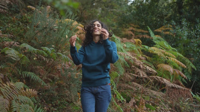 Isobaa | Womens LUX Hoodie (Petrol/Sky) | Discover the pinnacle of comfort with Isobaa's 100% Merino double-knit hoodie. | align: 40% 50% | Model: Clémentine