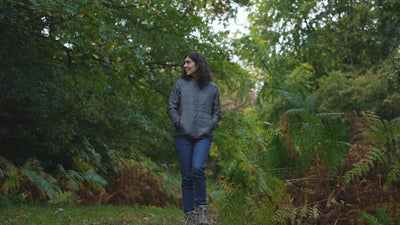 Isobaa | Womens Packable Insulated Jacket (Smoke/Black) | Exceptional warmth, packable convenience, and sustainable design with our lightweight Merino wool jacket. | align: 40% 55% | Model: Clémentine