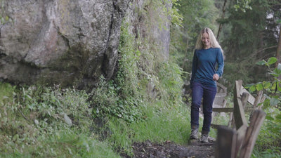 Isobaa | Womens 160 Merino Active Long Sleeve Crew (Petrol) | Elevate your active wardrobe with our Women's 160 Merino Active Long Sleeve Crew, expertly crafted from 160g 18.5 micron superfine merino wool | align: 70% 50% | Model: Estelle