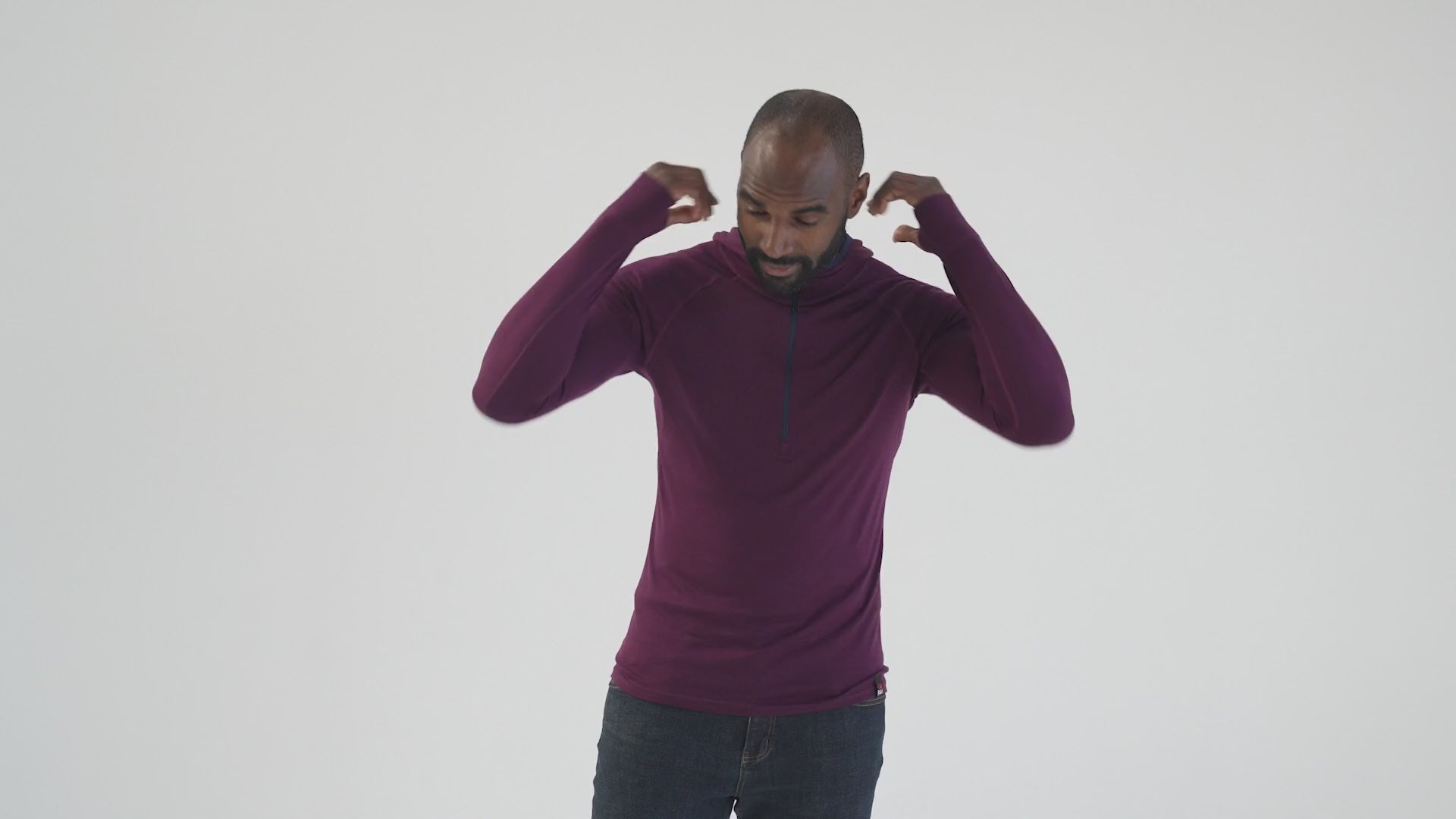 Mens Merino 200 Zip Neck Hoodie (Wine) | Model: Michael
