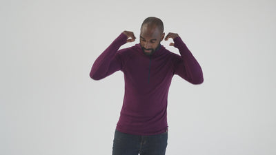 Mens Merino 200 Zip Neck Hoodie (Wine) | Model: Michael