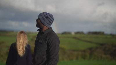 Isobaa | Merino Stripe Beanie (Denim/Navy) | Wrap yourself in cosy warmth with Isobaa's Merino beanie. | align: 20% 0%