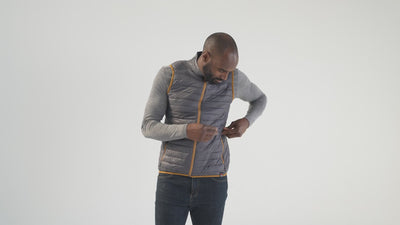 Mens Merino Wool Insulated Gilet (Smoke/Mustard) | align: 45% 50% | Model: Michael