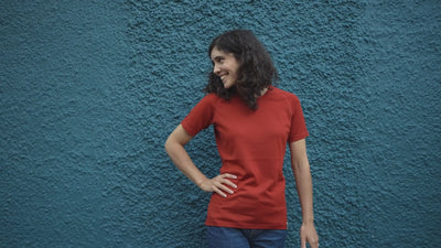 Isobaa | Womens IsoSoft 180 Short Sleeve Crew (Burnt Orange) | Performance-driven Merino short-sleeved top. | align: 55% 50% | Model: Clémentine