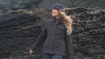 Isobaa | Merino Stripe Beanie (Navy/Mustard) | Wrap yourself in cosy warmth with Isobaa's Merino beanie. | align: 55% 0%