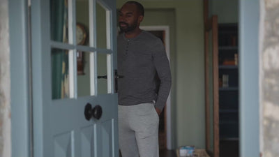 Isobaa | Mens Merino Blend 160 PJ Henley (Smoke Melange) | Relax with our superfine Merino blend Henley. | align: 45% 50% | Model: Michael