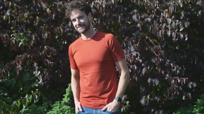 Isobaa | Mens IsoSoft 180 Short Sleeve Crew (Burnt Orange) | Performance-driven Merino short-sleeved top. | align: 50% 40% | Model: Leighton