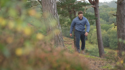 Isobaa | Mens Packable Insulated Jacket (Denim/Navy) | Exceptional warmth, packable convenience, and sustainable design with our lightweight Merino wool jacket. | align: 70% 40% | Model: Shaquille