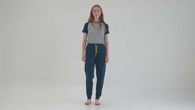 Womens Merino 260 Lounge Cuffed Joggers (Petrol/Lime) | align: 45% 50% | Model: Sophie