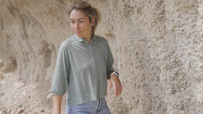 Womens 120 Ultrafine Cropped Blouse (Agave) | align: 40% 30% | Model: IsabelC