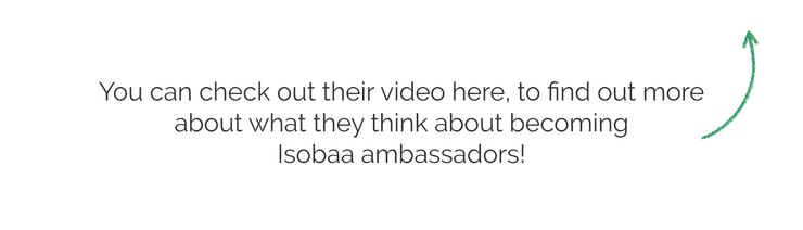 Text inviting viewers to watch a video about Richard and Jackie becoming Isobaa ambassadors.