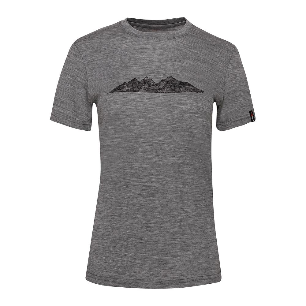 Isobaa Womens Merino 150 Peaks T-Shirt (Charcoal Melange/Black)