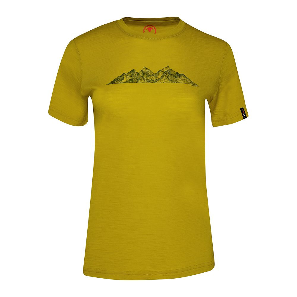 Isobaa Womens Merino 150 Peaks T-Shirt (Lime/Petrol)