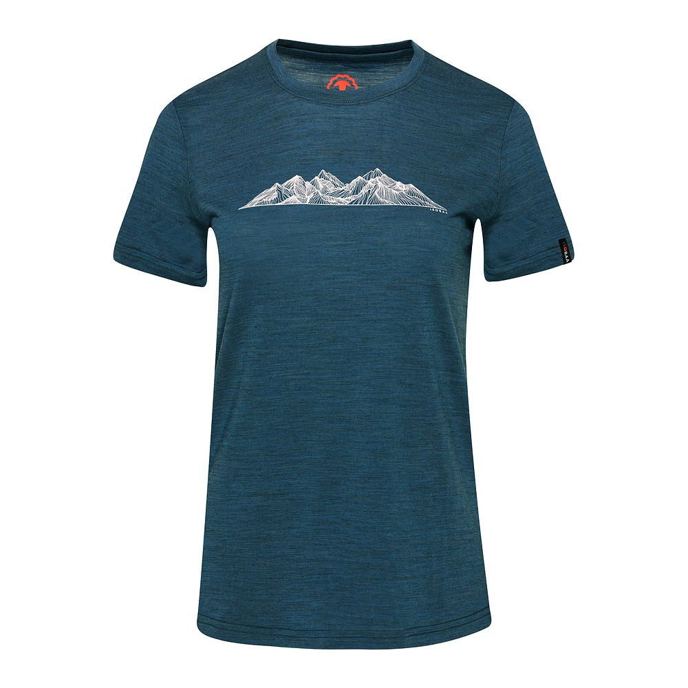 Isobaa Womens Merino 150 Peaks T-Shirt (Petrol/White)