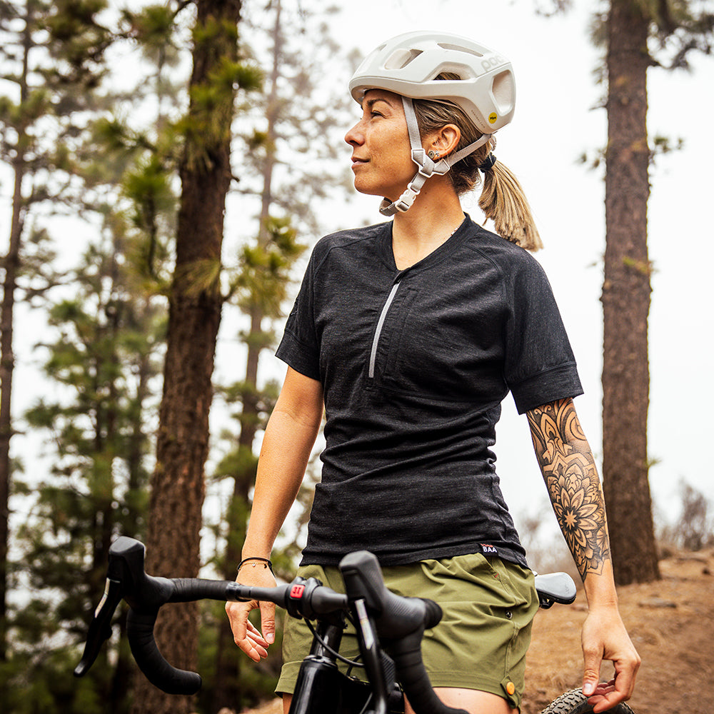 Womens 160 SS Cycle Zip Top (Black Melange) | Model: IsabelC