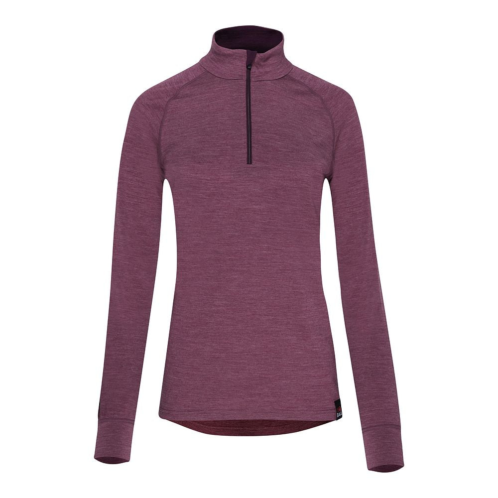 Womens Merino 200 Long Sleeve Zip Neck (Mauve Melange/Wine)