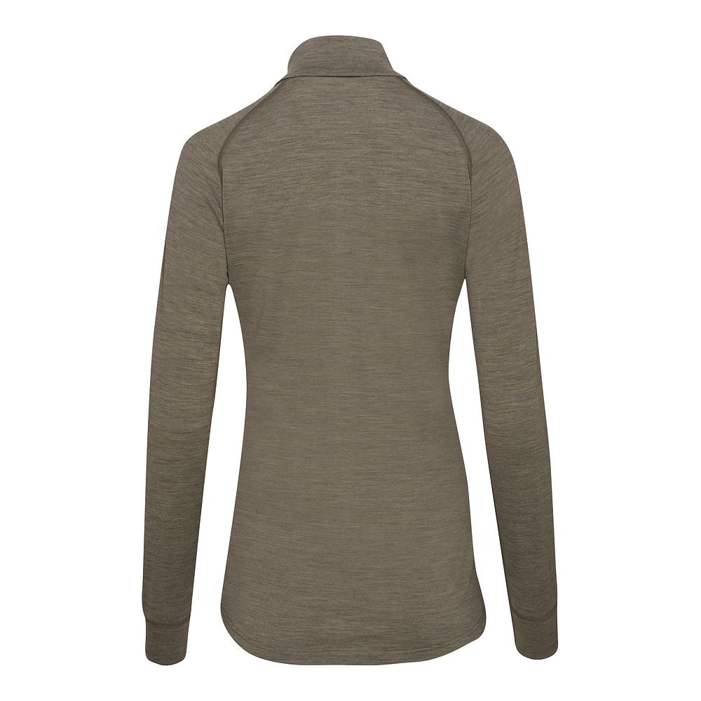 Isobaa Womens Merino 200 Long Sleeve Zip Neck (Truffle Melange/Smoke)