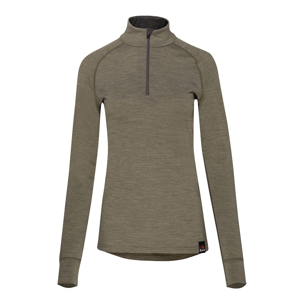 Isobaa Womens Merino 200 Long Sleeve Zip Neck (Truffle Melange/Smoke)