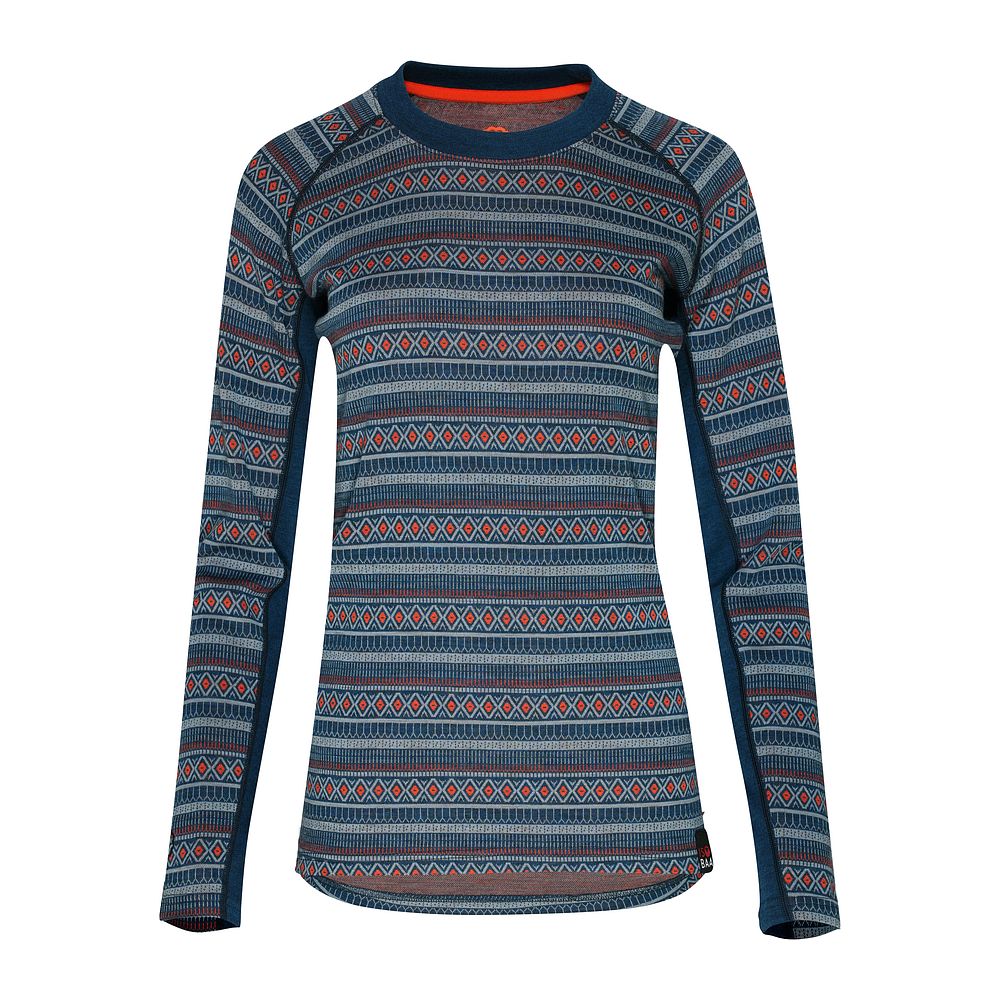 Womens Merino Blend 250 Fairisle Jacquard Long Sleeve Crew (Petrol/Lagoon/Orange)