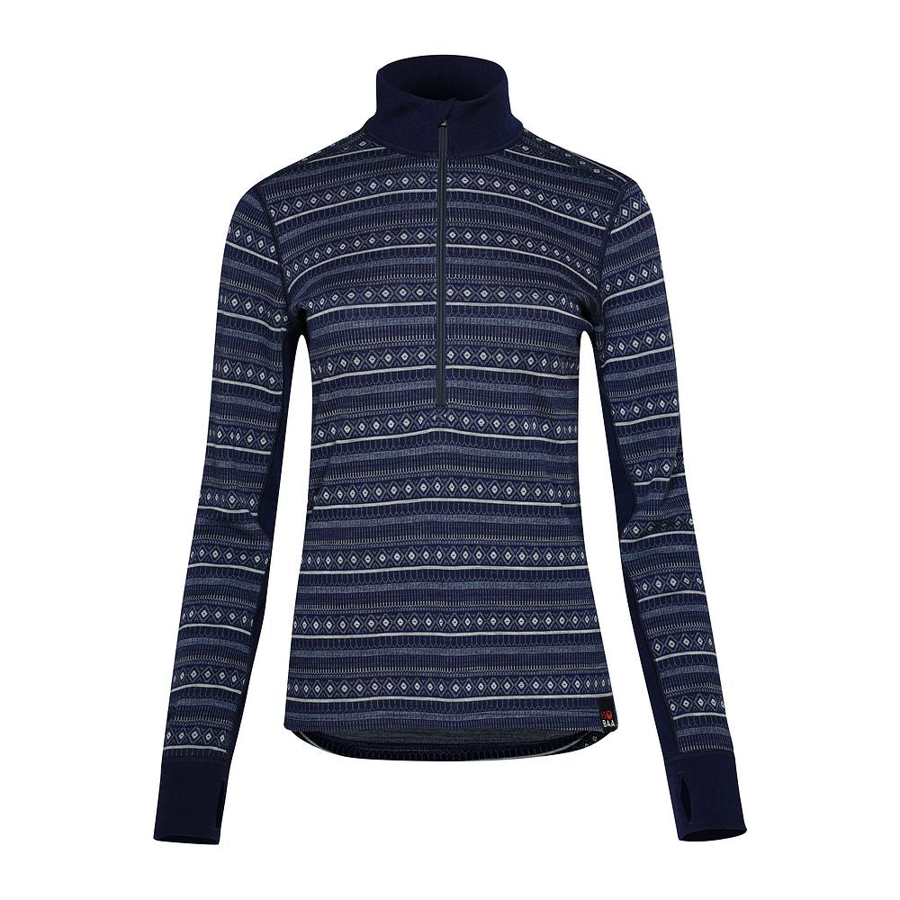 Womens Merino Blend 250 Fairisle Jacquard Long Sleeve Zip Neck (Navy/Denim/Agave)