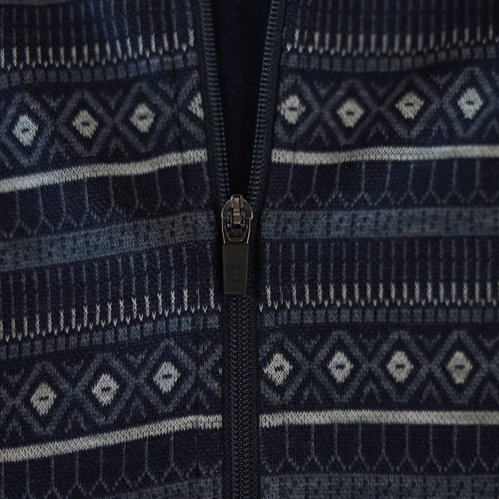 Womens Merino Blend 250 Fairisle Jacquard Long Sleeve Zip Neck (Navy/Denim/Agave)