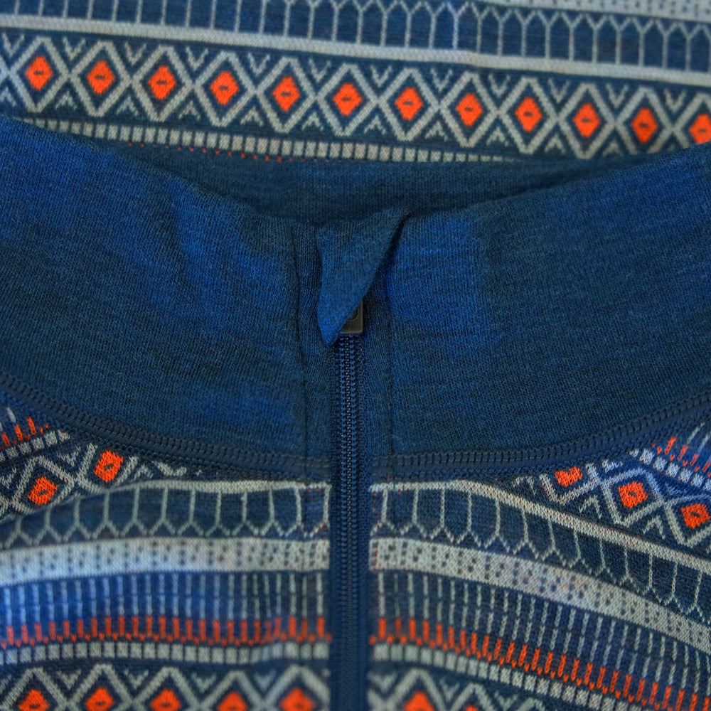 Womens Merino Blend 250 Fairisle Jacquard Long Sleeve Zip Neck (Petrol/Lagoon/Orange)