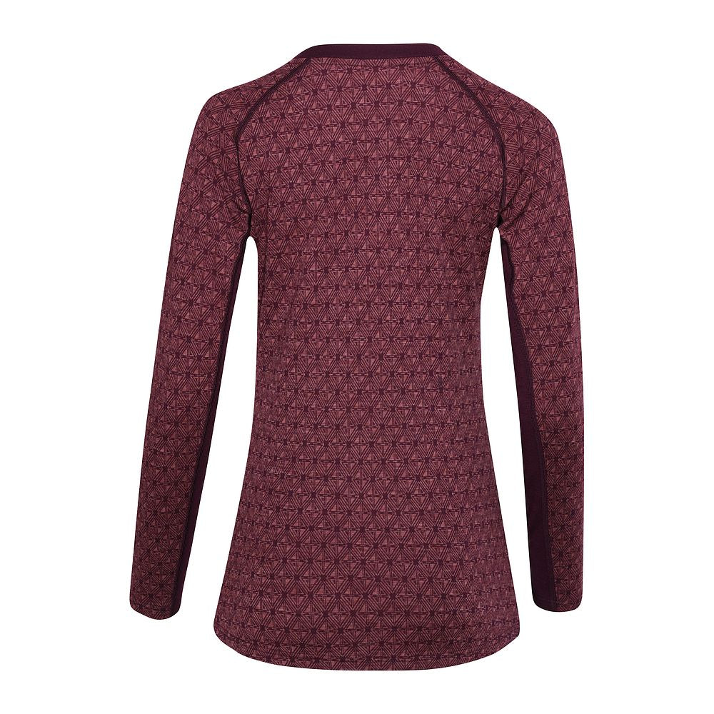 Womens Merino Blend 250 Geometric Jacquard Long Sleeve Crew (Wine/Mauve)