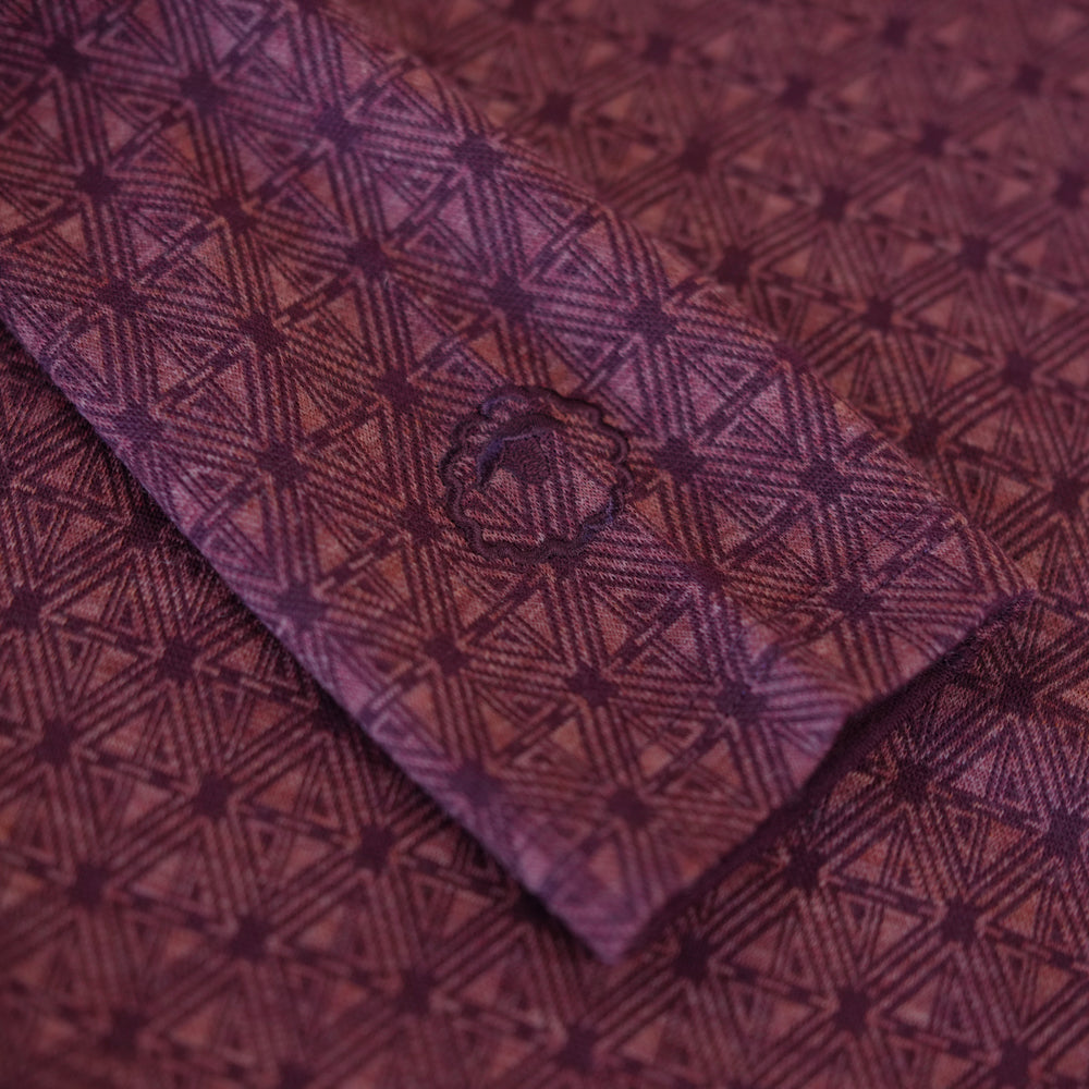 Womens Merino Blend 250 Geometric Jacquard Long Sleeve Crew (Wine/Mauve)