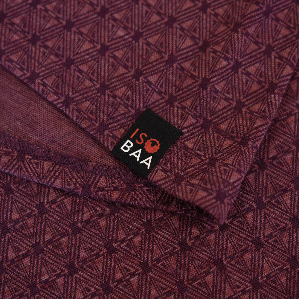 Womens Merino Blend 250 Geometric Jacquard Long Sleeve Crew (Wine/Mauve)