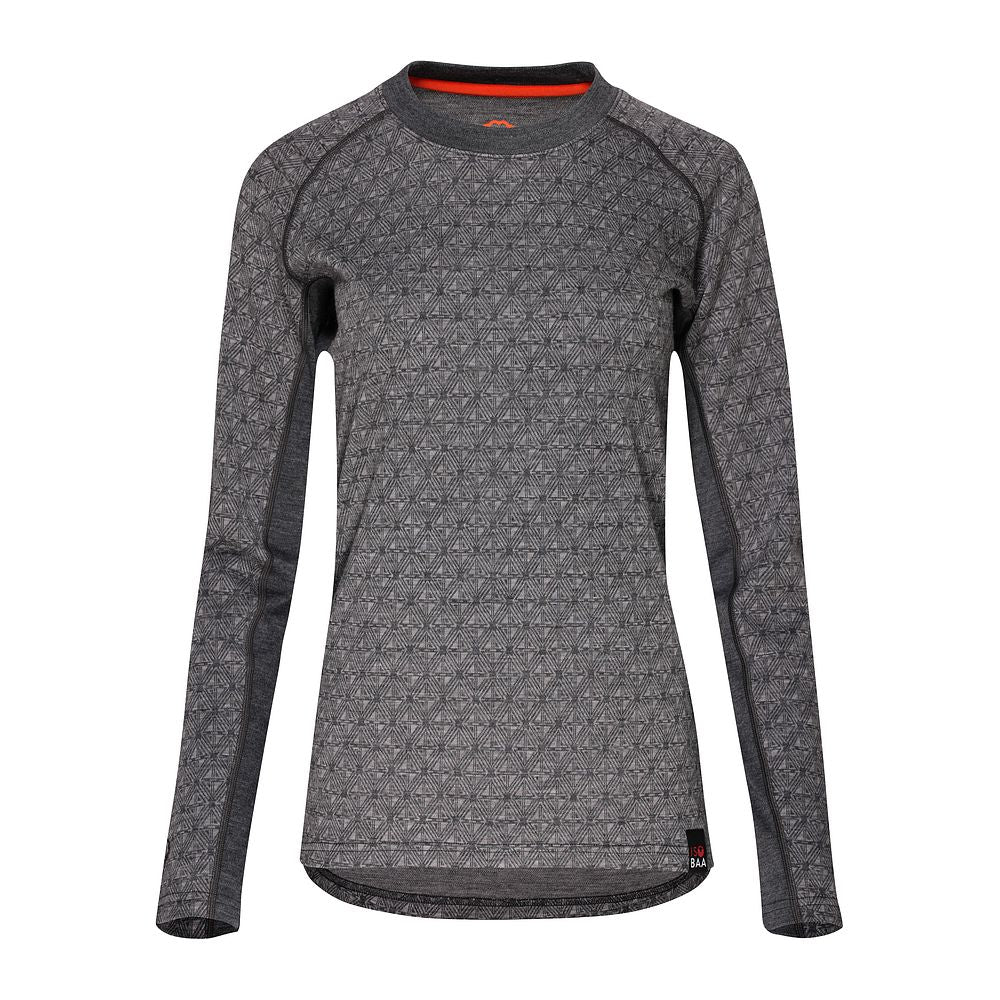 Womens Merino Blend 250 Geometric Jacquard Long Sleeve Crew (Smoke/Charcoal)
