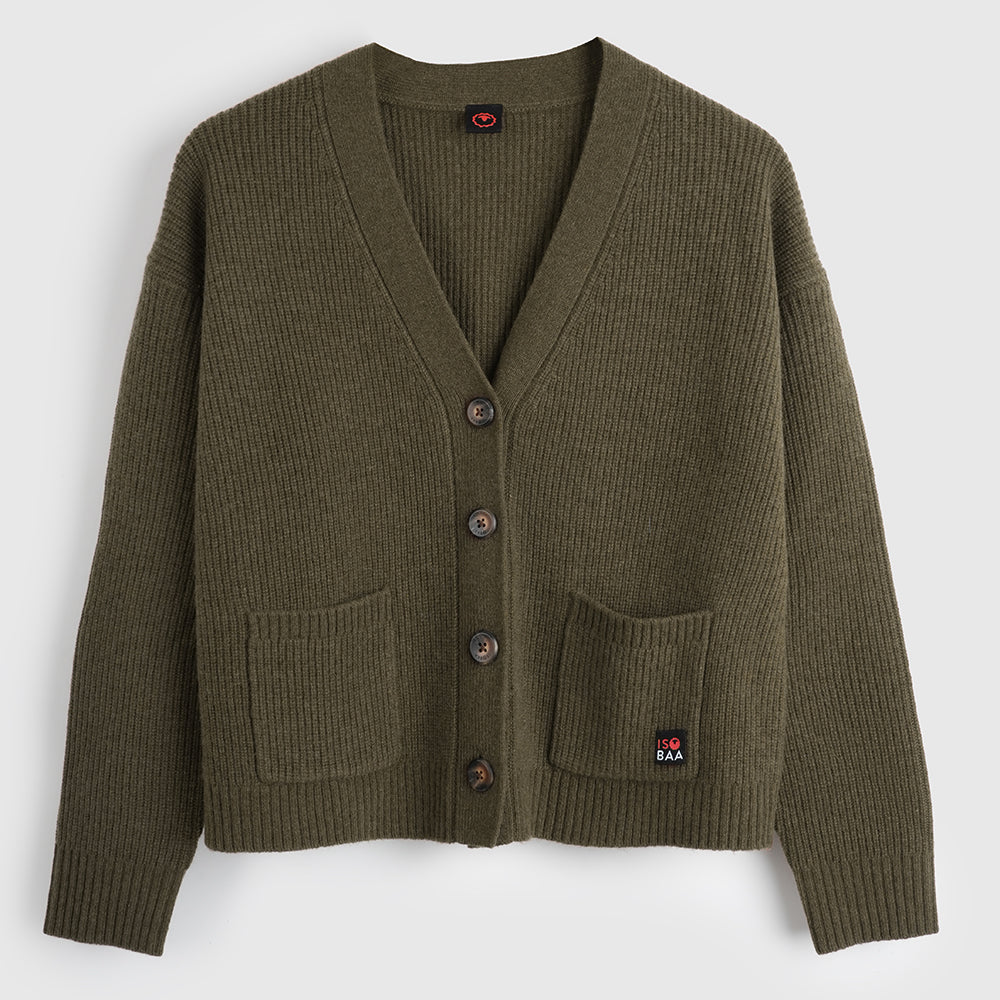 Womens Herdwick Merino Cardigan (Dark Olive)