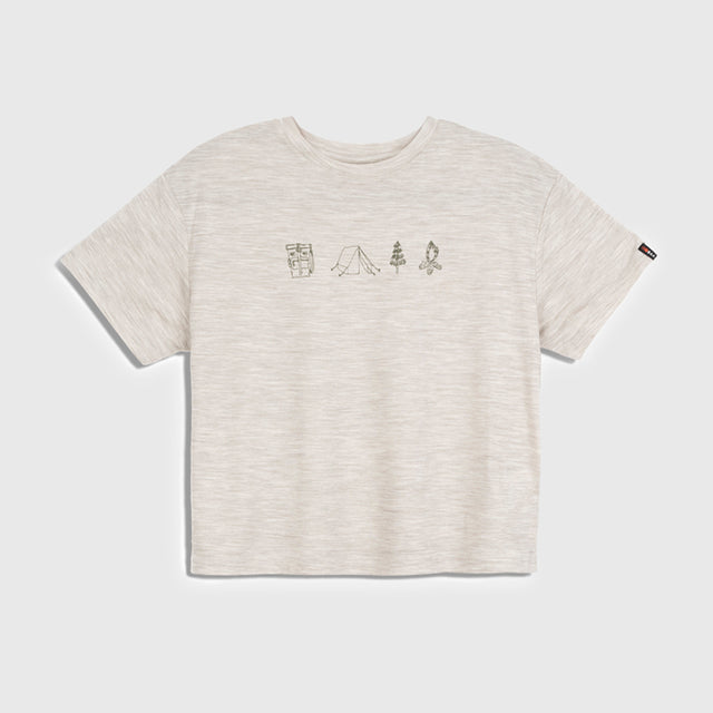Womens Merino 150 Camping Relaxed Tee (Jute/Olive)
