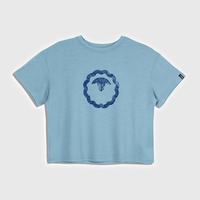 Womens Merino 150 Emblem Relaxed Tee (Lagoon/Navy)