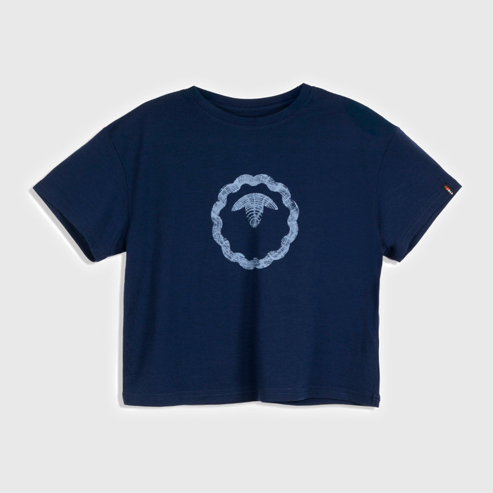 Womens Merino 150 Emblem Relaxed Tee (Navy/Sky)