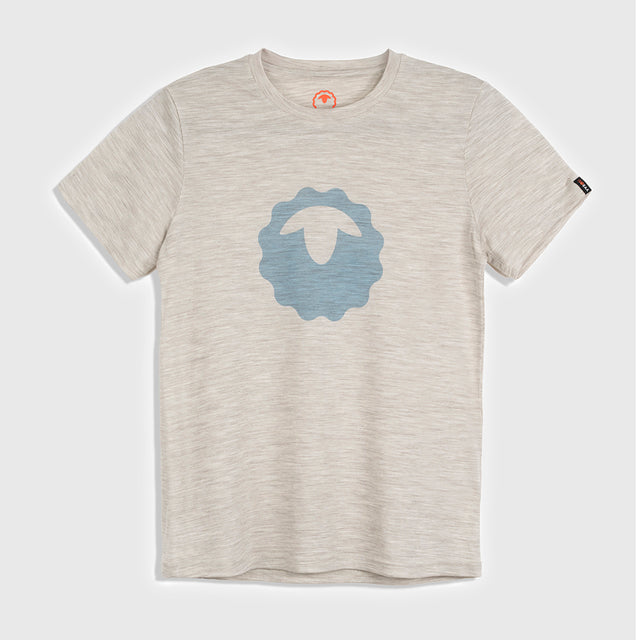 Womens Merino 150 Emblem Tee (Jute/Lagoon)