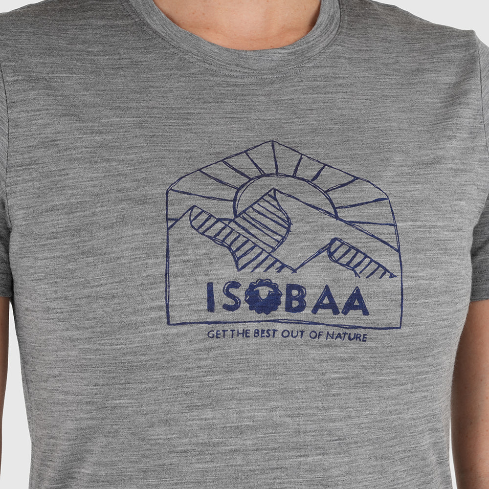 Womens Merino 150 Sketched Sunset Tee (Charcoal/Navy)