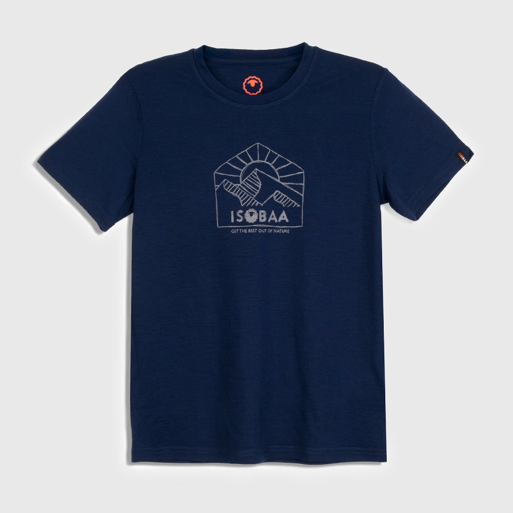 Womens Merino 150 Sketched Sunset Tee (Navy/Charcoal)